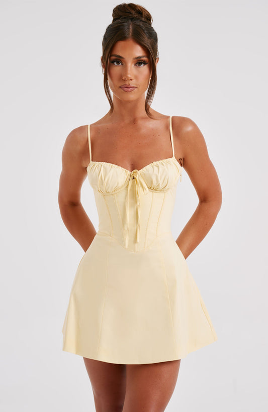 Esmee Lacey Mini Dress - Lemon Xs